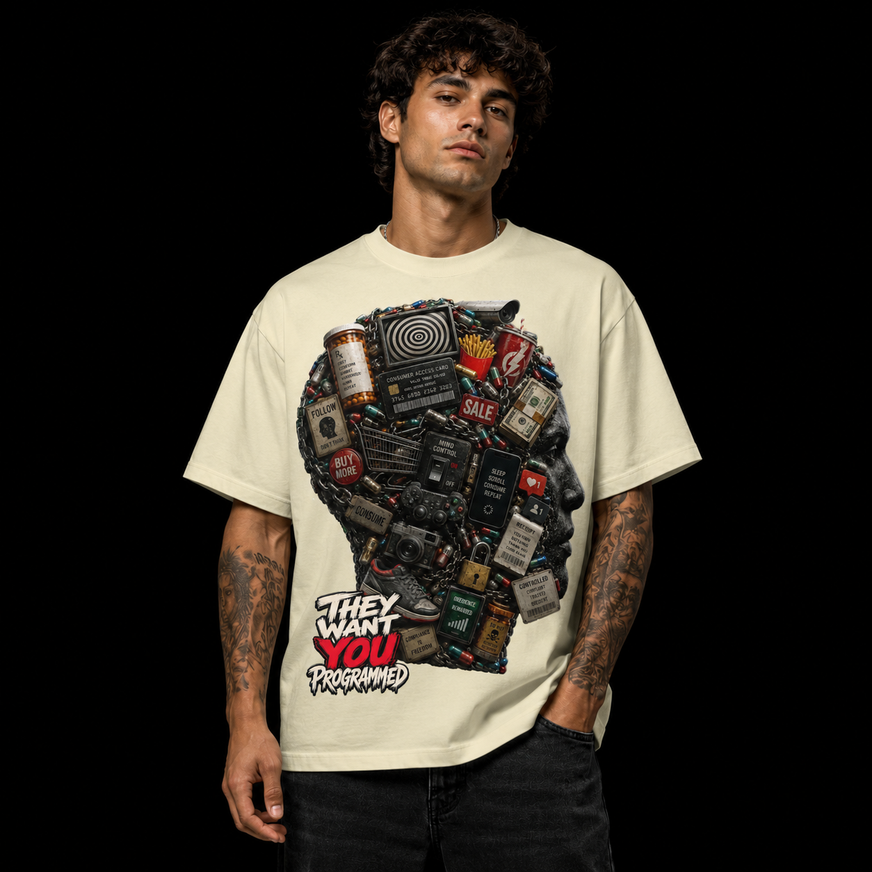 They Want You Programmed Heavyweight Oversized Graphic Tee